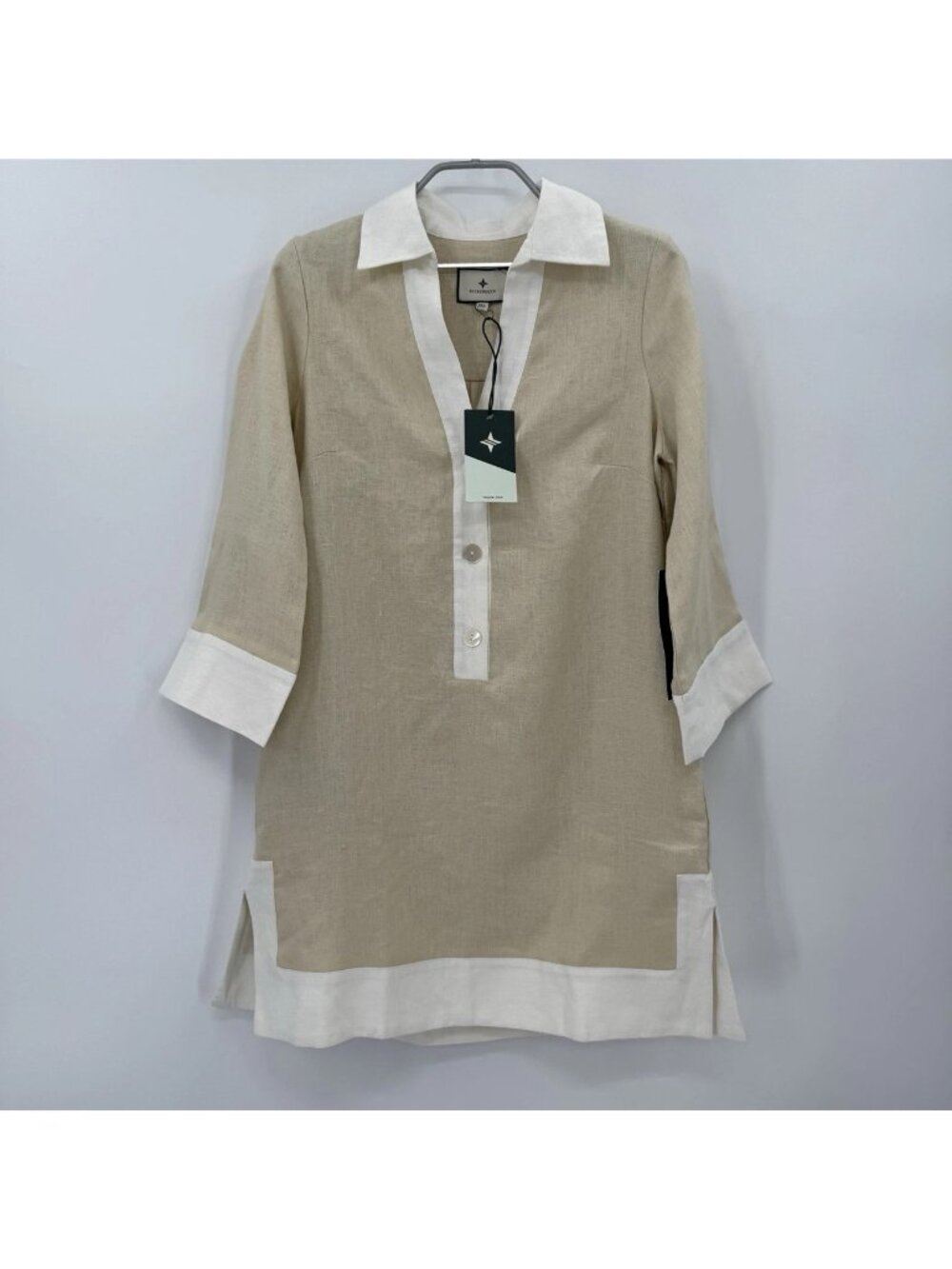 Tuckernuck Champagne Linen Collier Dress size XXS 2XS Collared Mini Shift NWT